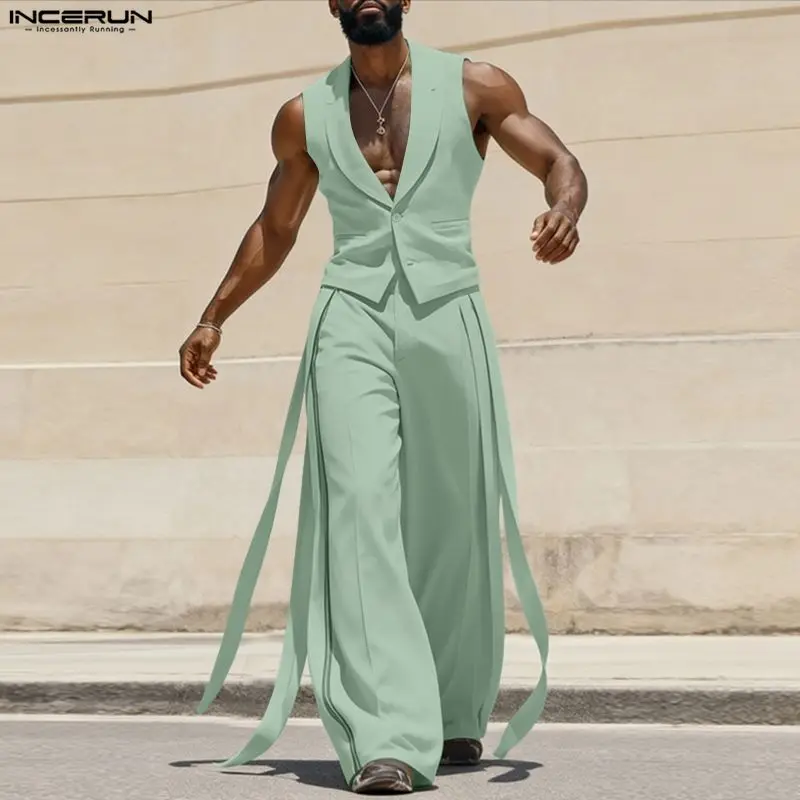 INCERUN Men Sets Solid Color V - Mens Fashion Summer review and price