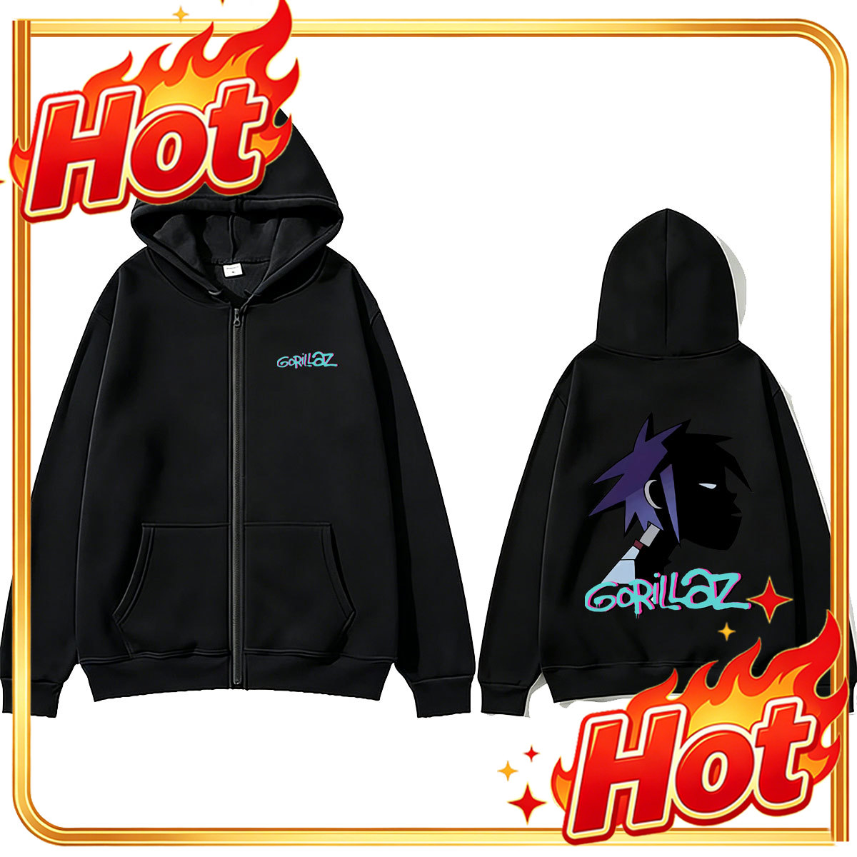 Rock Band Gorillaz Face Graphi - Mens Fashion Zip Up Hoodies review and price