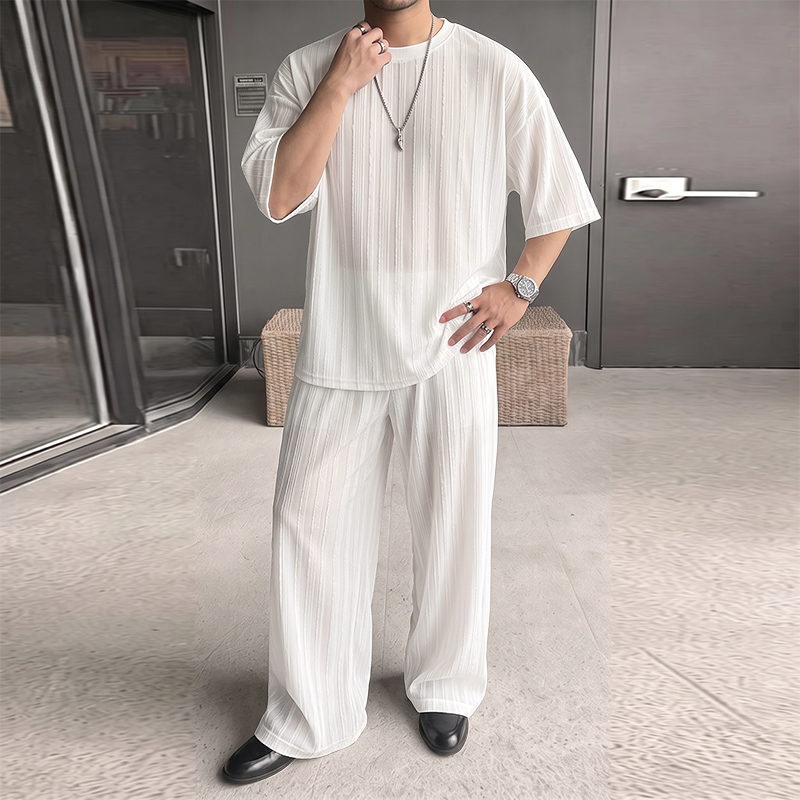 INCERUN Men's Sets Striped See - Mens Fashion Clothes review and price