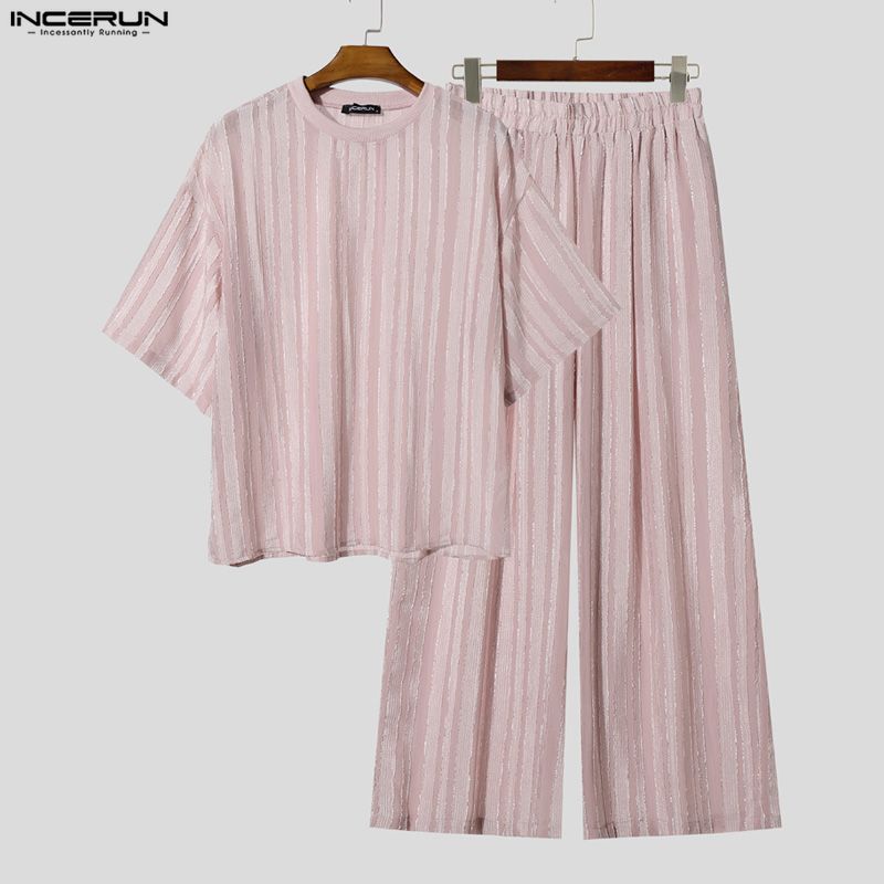 INCERUN Men's Sets Striped See - Mens Fashion Clothes review and price