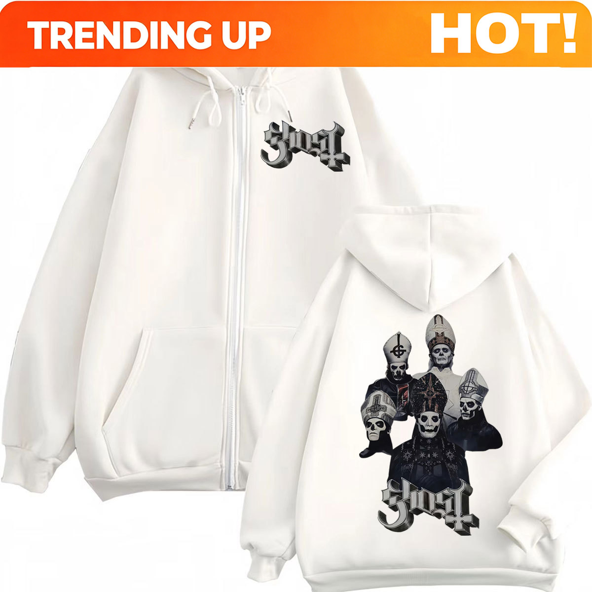 Hot Sale Ghost Band Zipper Hoo - Mens Fashion Zip Up Hoodies review and price